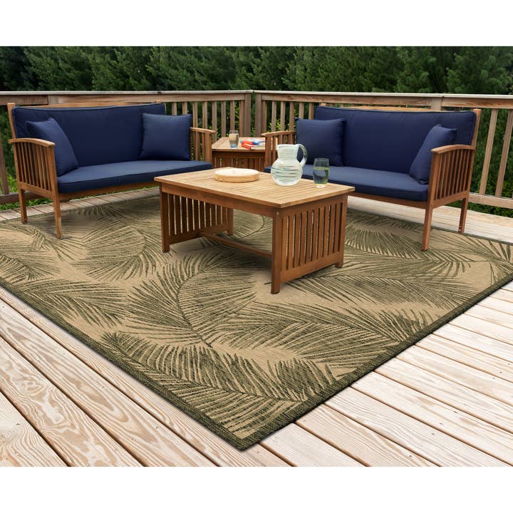 Green Carmel Fronds Indoor/Outdoor Rug for wholesale on Faire