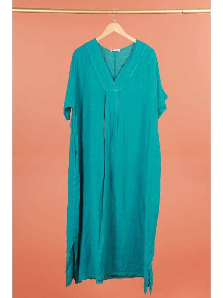 la maison des fibres naturelles - Wholesale Dress - Women's - Long dress v-neck 62733 100% linen14