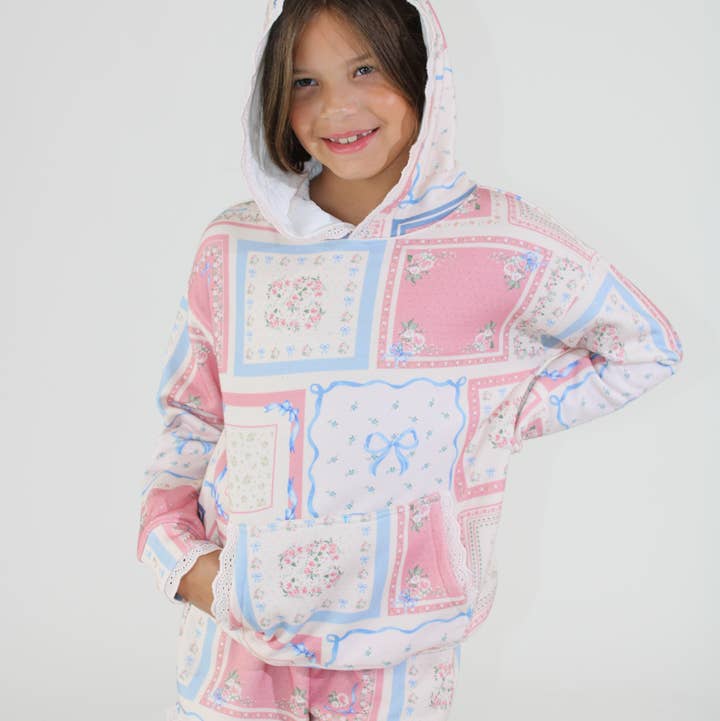 Floral Tile Print Hoodie Tween Girls for wholesale by Paper Flower