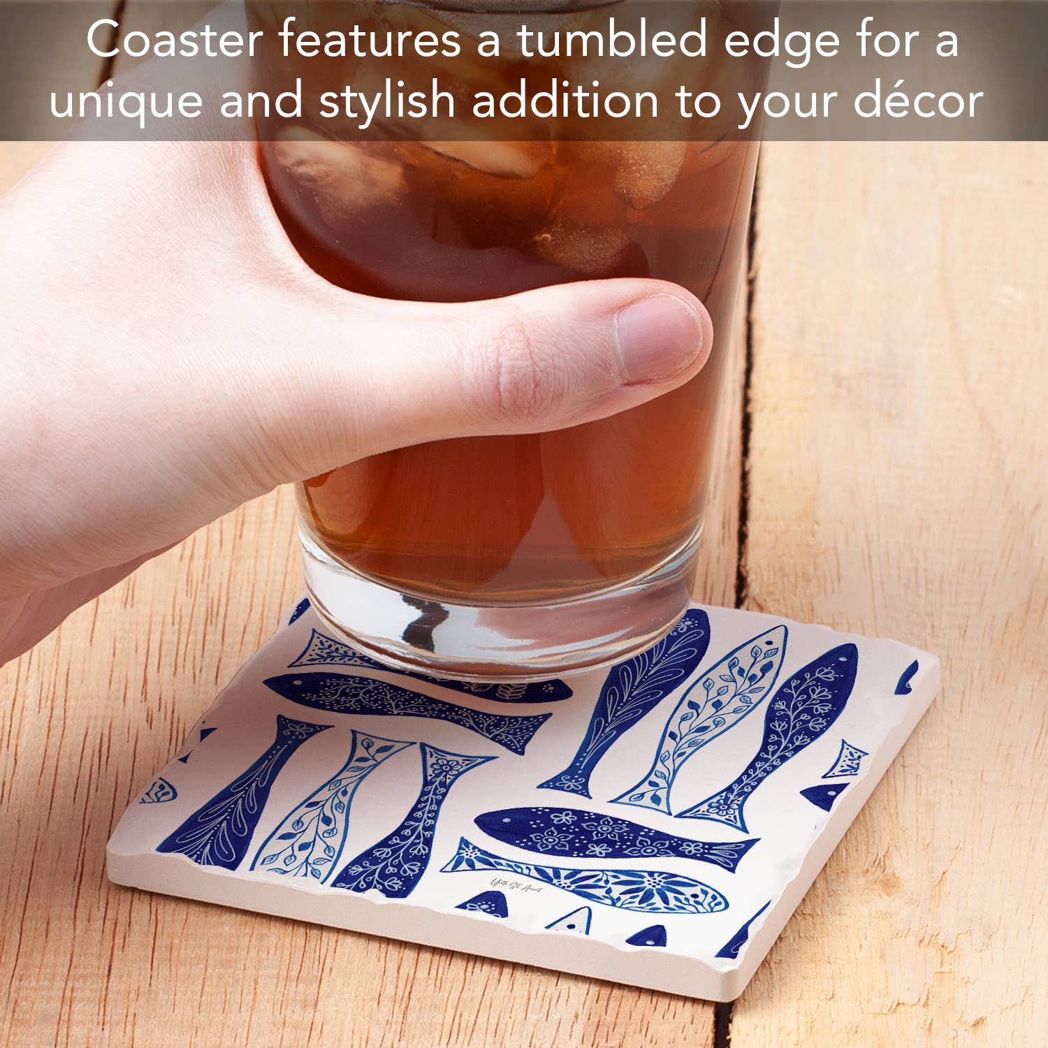 CounterArt/Highland Home/Thirstystone - Vendita all'ingrosso Sottobicchiere - Sottobicchiere in Piastrella Assorbente Singolo "Pesce Blu"2