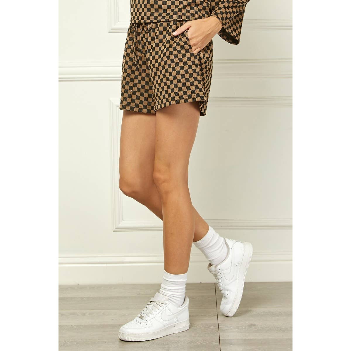 Veveret - Vente Short – femme - Short à cordon en jersey à carreaux 14