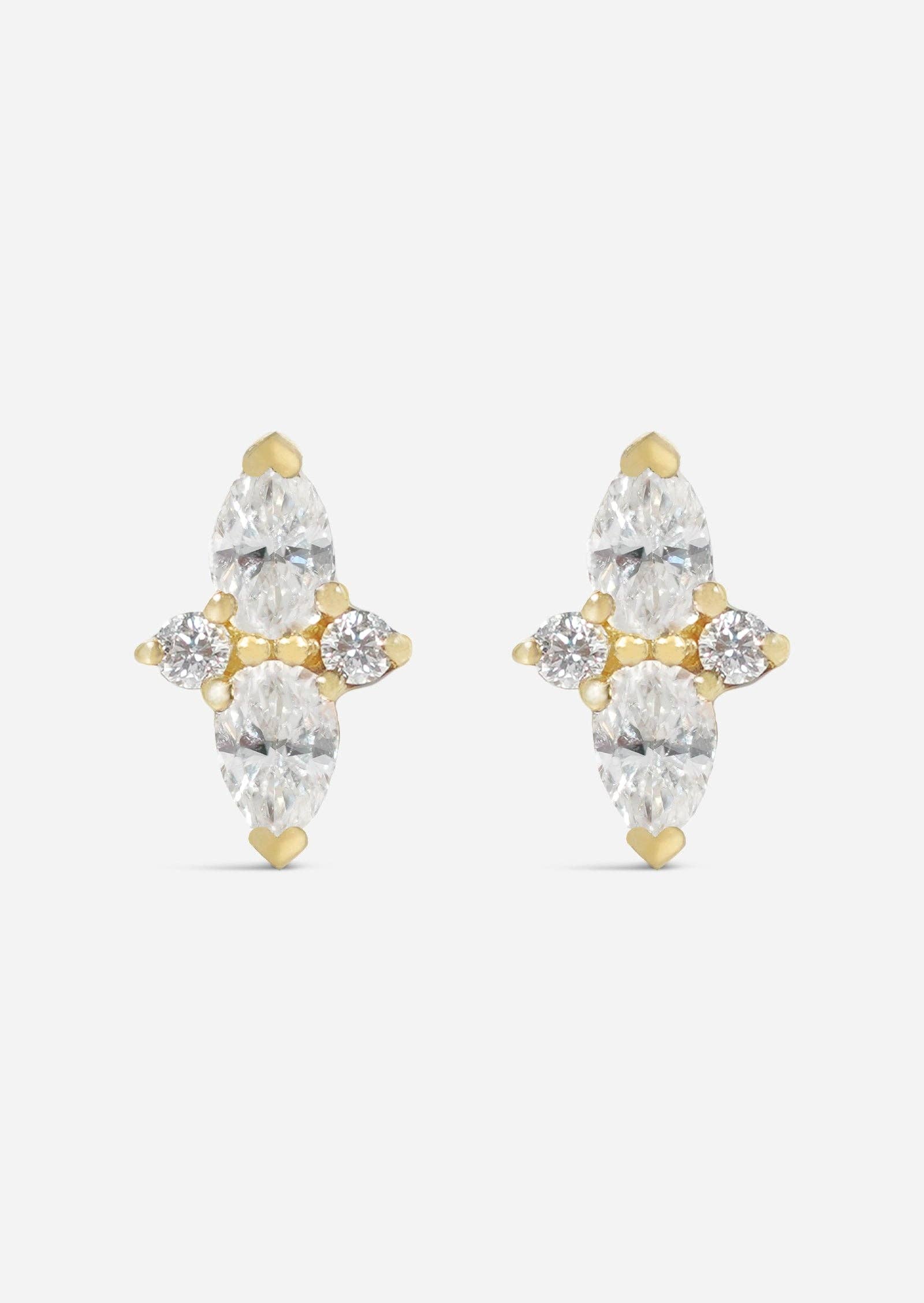 Porter Lyons - Wholesale Stud/Post Earrings - Double Diamond Pear Threaded Flat Back Earring | Single2