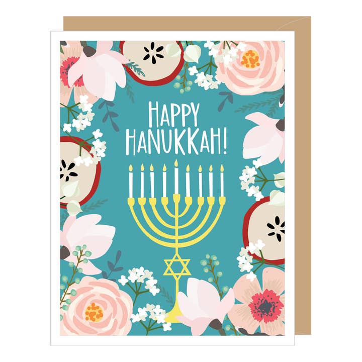 Floral Menorah Hanukkah Card (single or boxed) for wholesale by Apartment 2 Cards