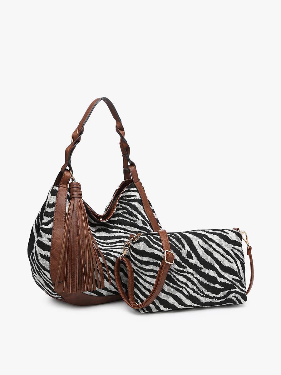 Jen & Co. - Wholesale Shoulder Bag - Women's - M2255 Nori Zebra Printed Hobo w/ Large Tassel