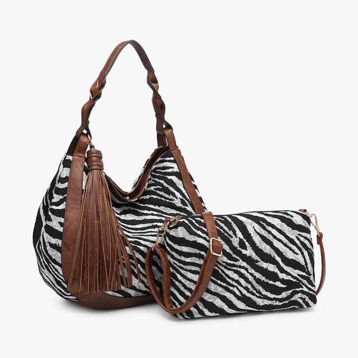Jen & Co. - Wholesale Shoulder Bag - Women's - M2255 Nori Zebra Printed Hobo w/ Large Tassel0