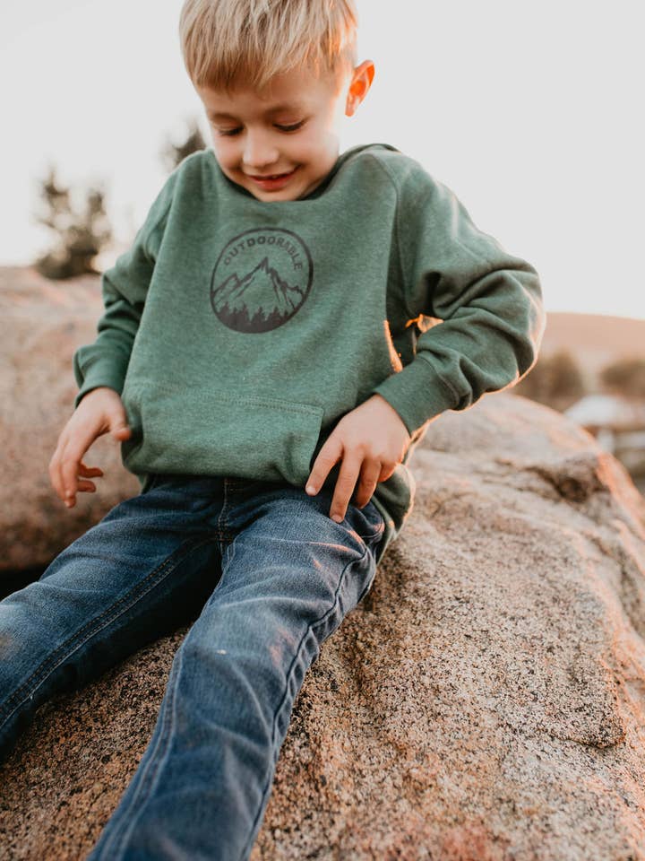 Outdoorable Apparel - Vente Sweat à capuche – enfant - Sweat à capuche extérieur vert mousse avec noir6