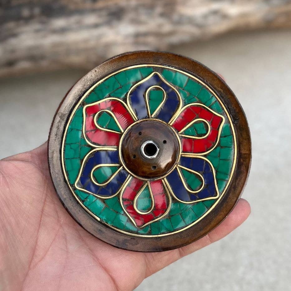 Lungta Imports - Wholesale Wierookhouder - Handgemaakte Tibetaanse wierookbrander, met de hand ingelegde steen Nepal2