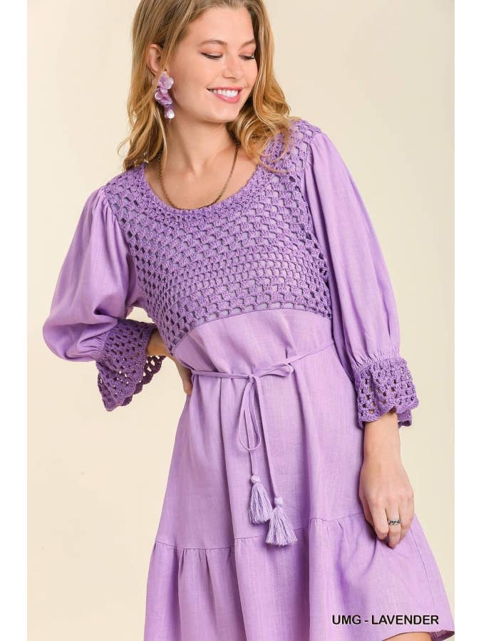 Vanilla Monkey - Venta al por mayor Vestido - Mujer - Vestido de cuello redondo con estampado de ganchillo
