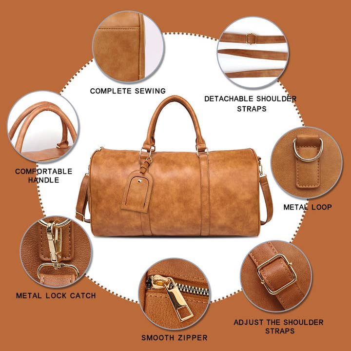 Brown Ladies Vintage Leather Travel Handbag TZBG0422 for wholesale on Faire