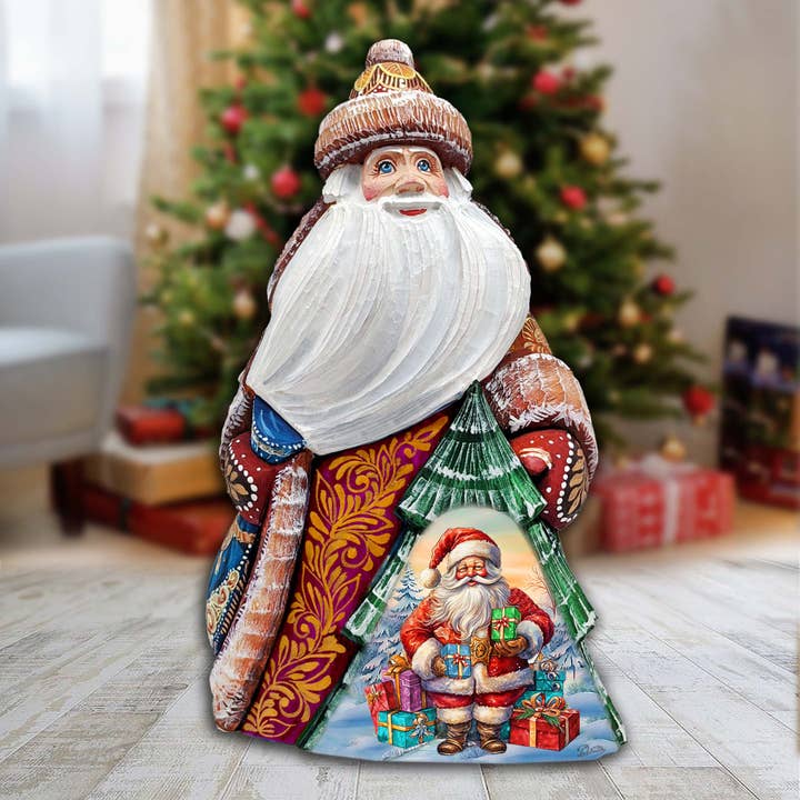 Santa with gifts Santa Wood Carved Figurine Christmas Décor for wholesale by G.DeBrekht Artistic Studios