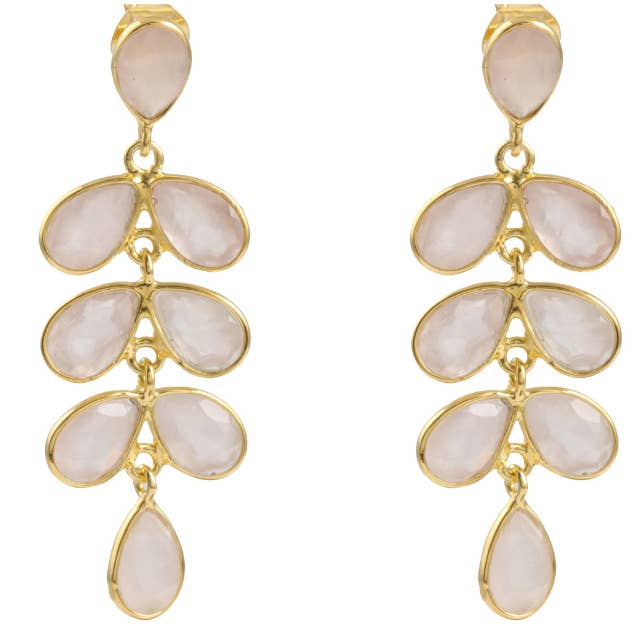 Flutter rosenkvarts øreringe for engroshandel hos POMEGRANATE