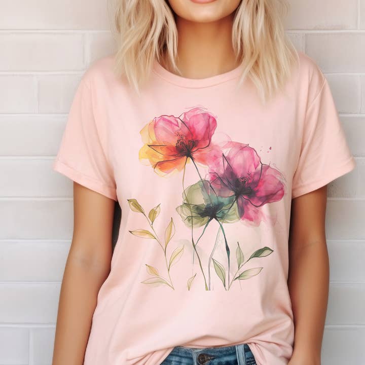 Par.tees by Party On! - Wholesale Screen Printed T-Shirt - Women's - Flower Poppy Watercolor Graphic Tee Spring Summer Feminine 3