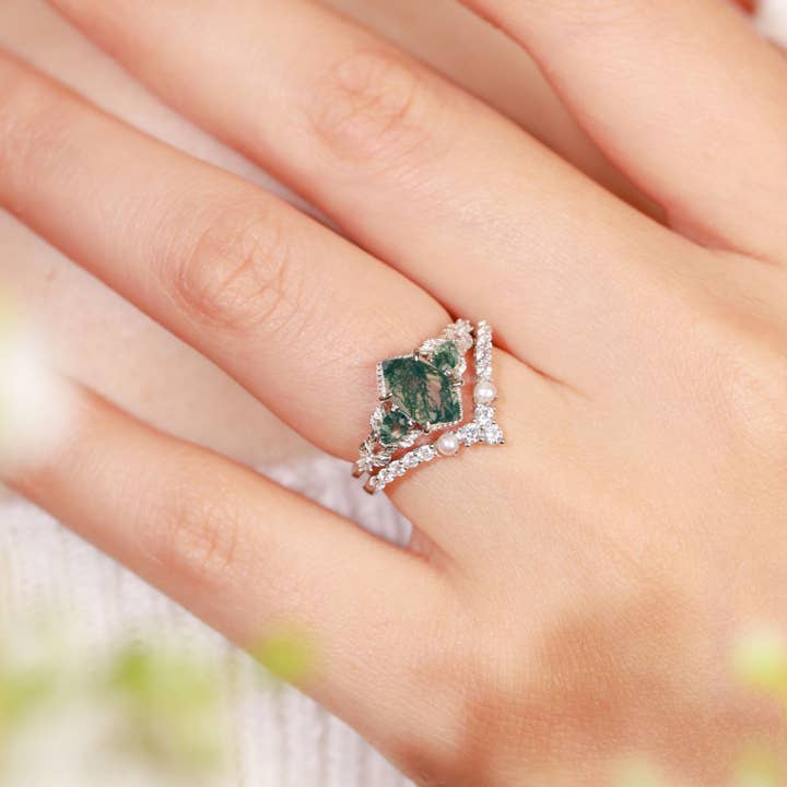 Azura Jewelry - Vente Anneau/bague à empiler - Bague en agate Gardenia Moss 9