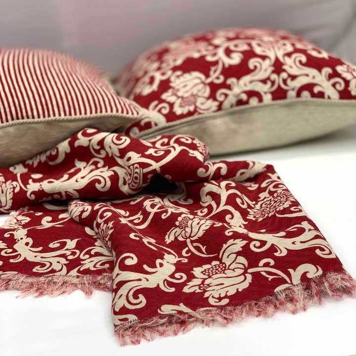 Capa de sofá de linho de algodão vermelho design barroco Cod 526 por atacado de C.C.&Co.Srl