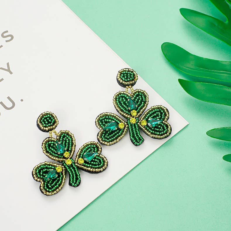 St. Patrick'S Day Green Clover Fashion Beaded Earrings for wholesale on Faire2