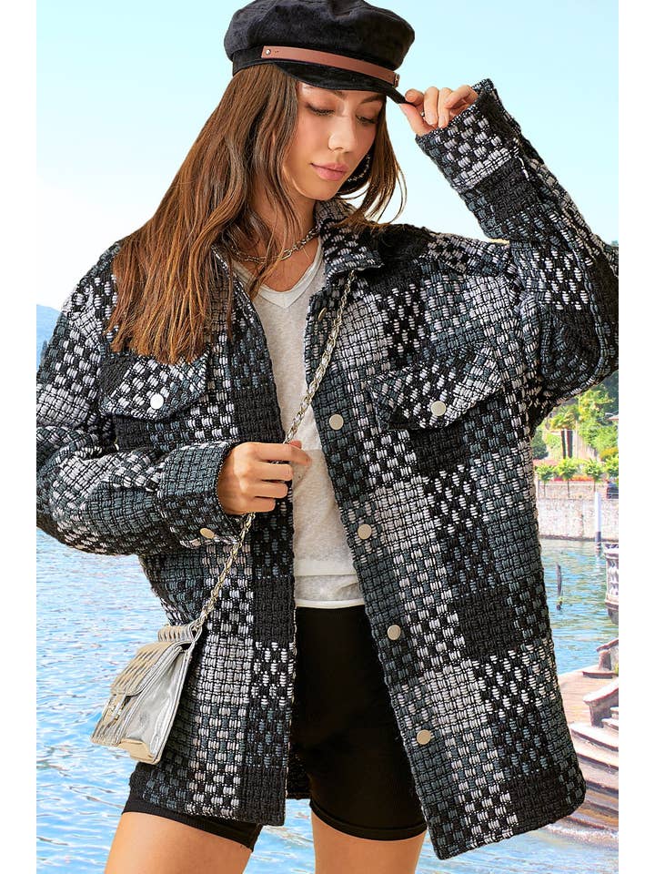 La Miel - Wholesale Jacket - Women's - JKT1772-Check Patterned Loose Fit Jacket with Front Pockets14