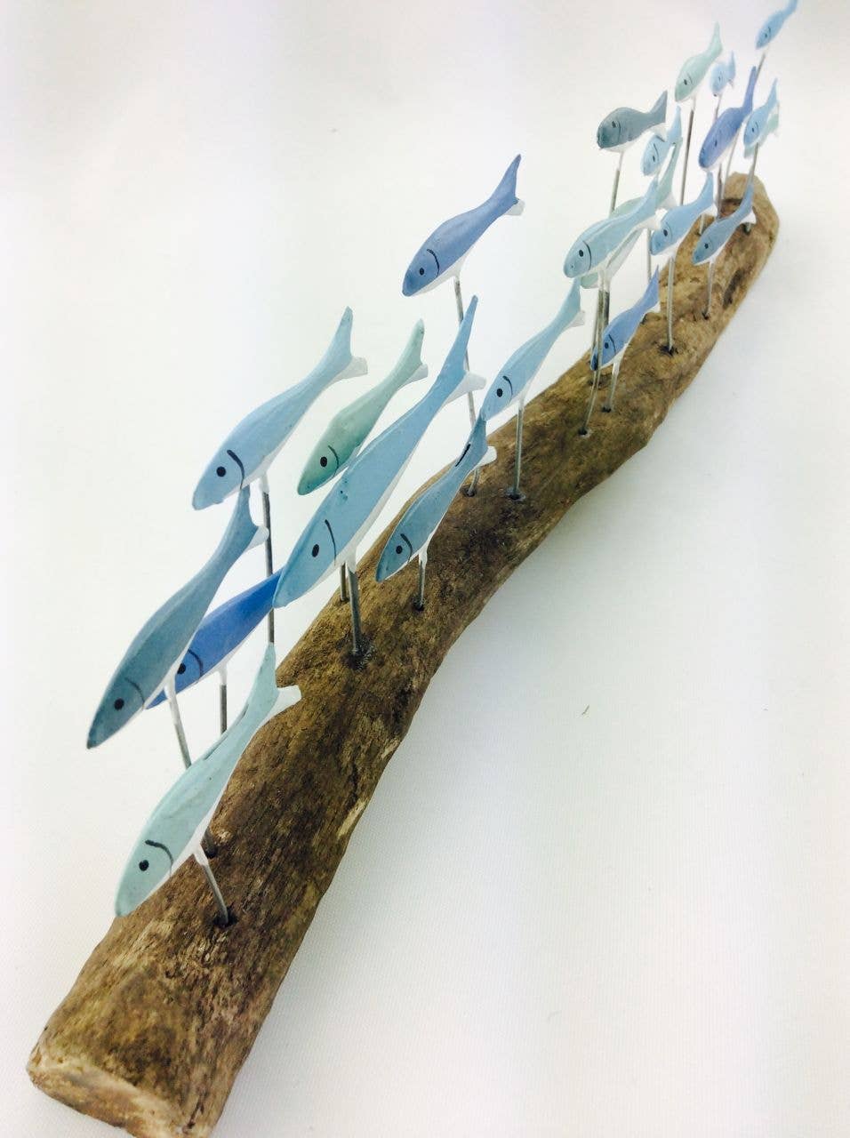 Shoeless Joe Ltd - Wholesale Decorative Tabletop Object - Large Blue School Of Fish On Driftwood0