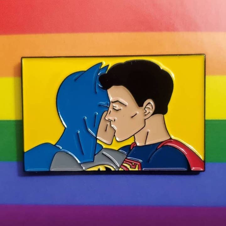 BATMAN x SUPERMAN Gay Kiss Pin, lgbtq pride for wholesale by PRIDE PINS