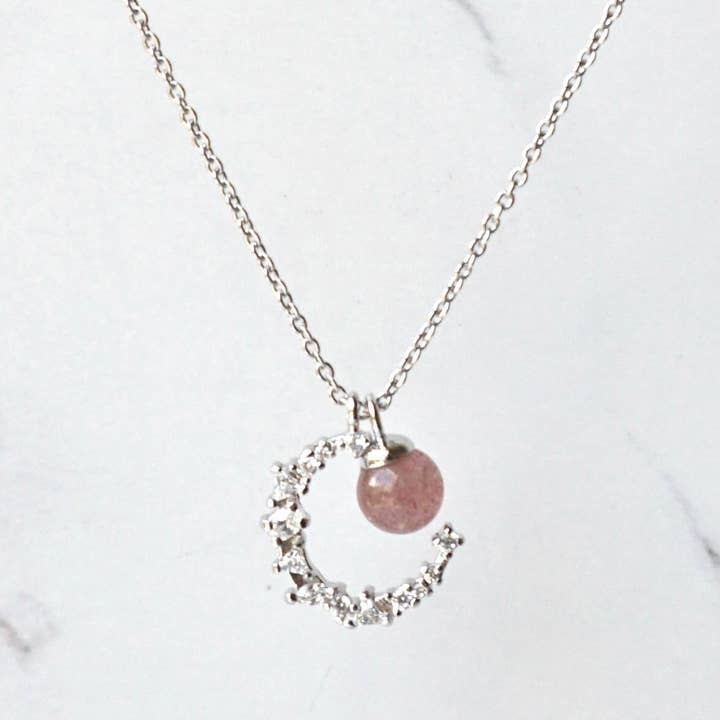 Crystolver (We Cover All Import Fees) - Wholesale Pendant/charm necklace - Strawberry Crystal Moon Pendant Necklace