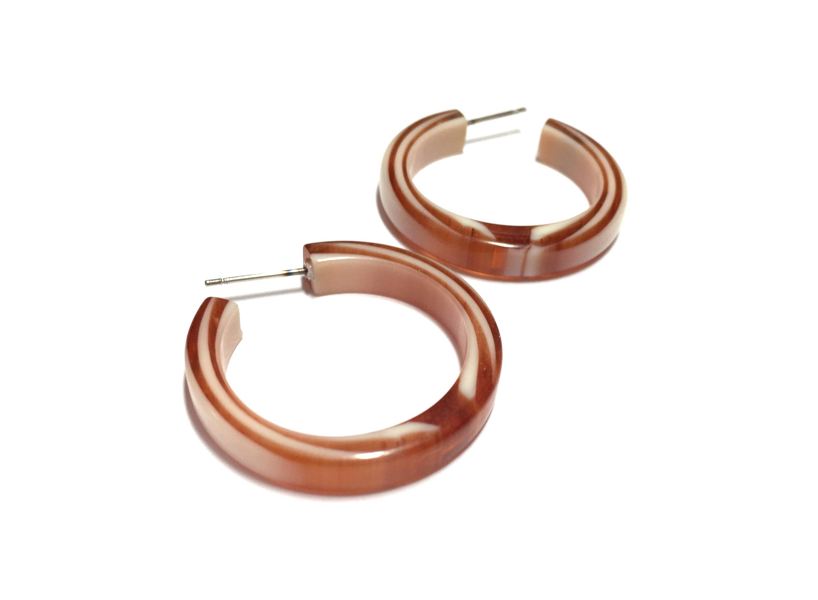 Leetie Lovendale - Wholesale Hoop Earrings - Tortoise & Ivory Marbled PinUp Lucite Hoop Earrings5
