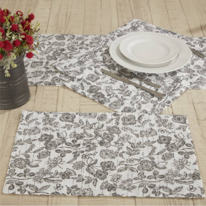 VHC Brands - Vente Sets de table - Ensemble de 4 sets de table floraux Gray Gables 18Lx12W