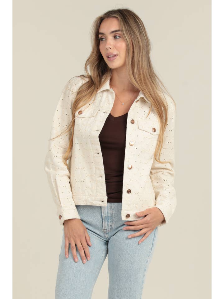 Nostalgia - Wholesale Jacket - Women's - NJC04-EMB EYELET EMBROIDERED BUTTON UP JACKET4