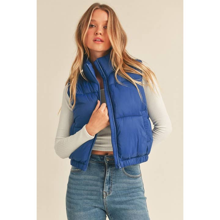 NYLON HIGH NECK FAUX DOWN PUFFER VEST for wholesale by Paperdoll