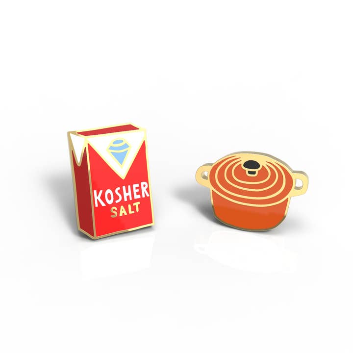 Dutch Oven & Kosher Salt Earrings - Gold Foodie Chef Studs for wholesale by Yellow Owl Workshop