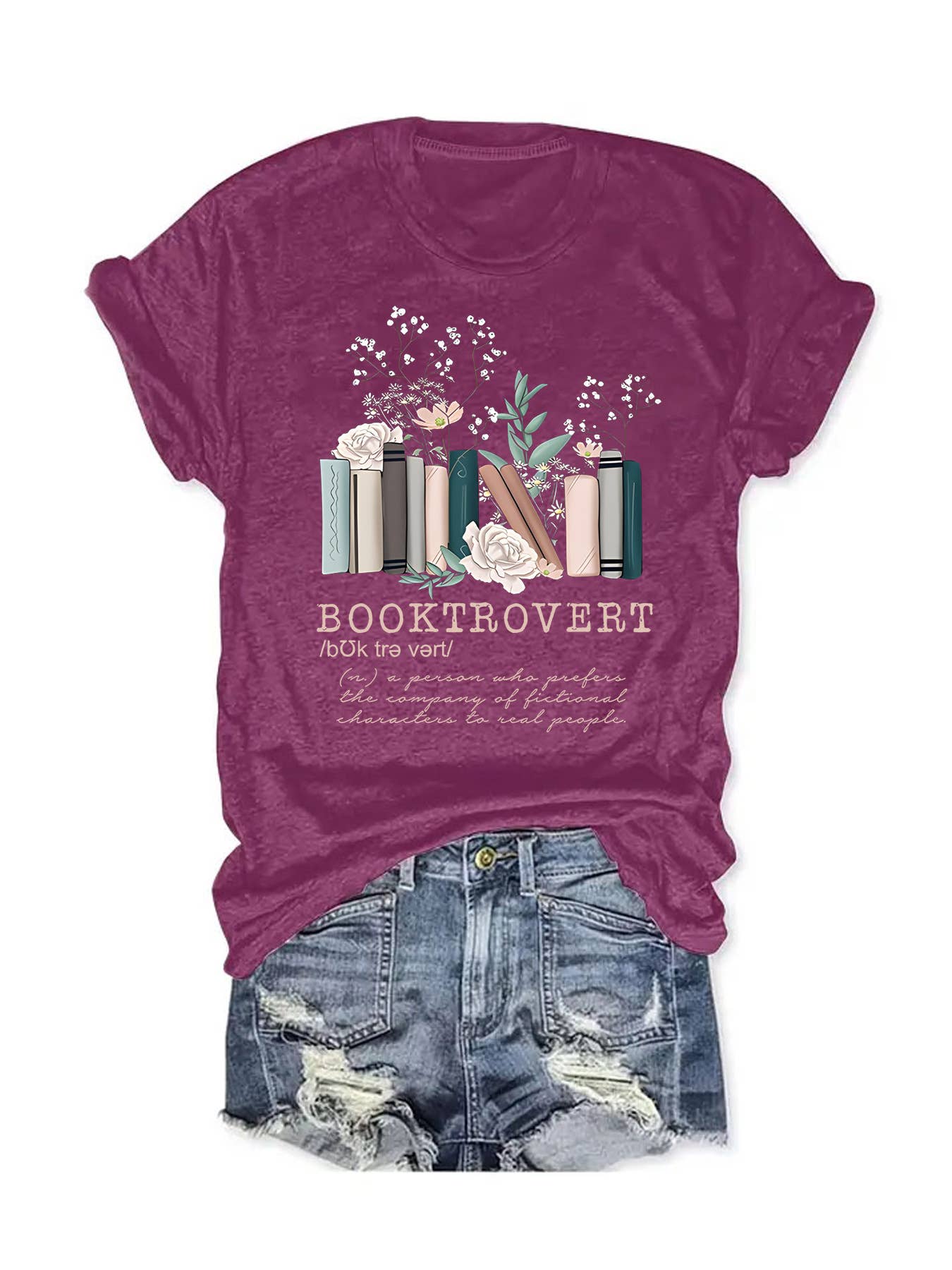 Rosa Clothing - Vente T-shirt sérigraphié – femme - T-shirt graphique Booktrovert à manches courtes et col rond1