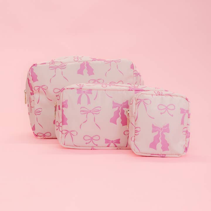 Rock Paper Scissors - Wholesale Makeup/Cosmetic Bag - Pink Bow Print Travel Toiletry Cosmetic Bag with Zipper1