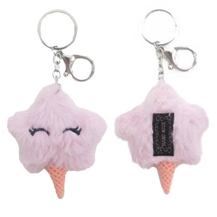 ASSORTED Star Ice Cream Fuzzy Faux Fur Pom Pom Key Chain for wholesale on Faire1