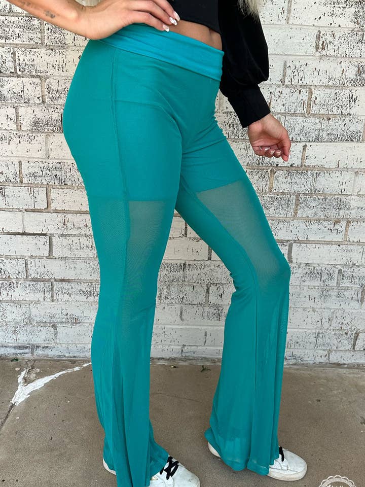 Sterling Kreek - Wholesale Pants - Women's - Meshed Up Bells - Turquoise1