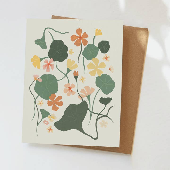 Nasturtiums Greeting Card - Floral Collage for wholesale by Elana Gabrielle