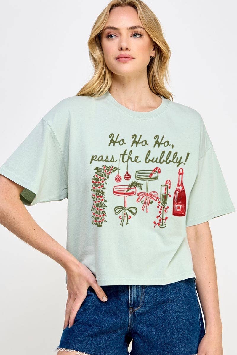Pink Irene Wholesale - Wholesale Shirt - Women's - Pass the Bubbly Christmas Graphic Relaxed Crop Top3