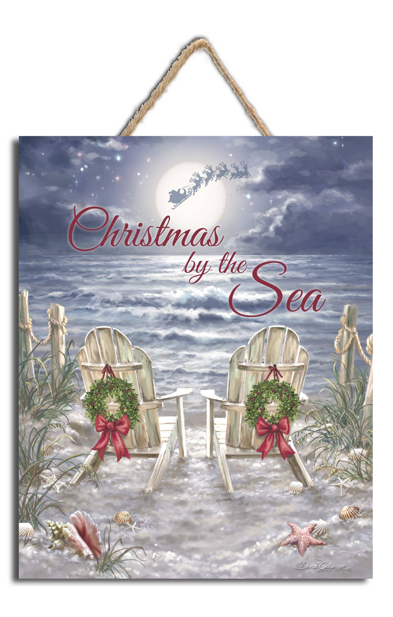 Glow Decor – wholesale Skylt – Jul vid havet Träskylt med rephängare0