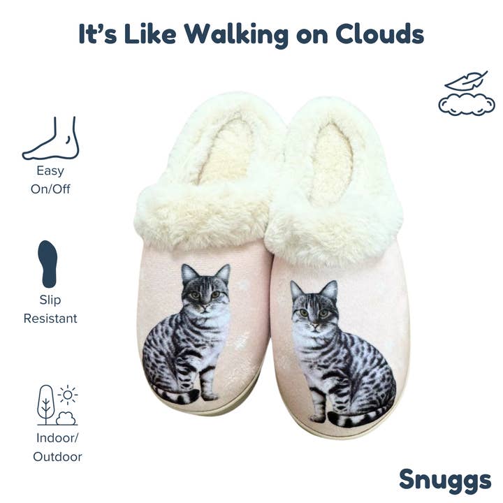 E&S Pets – wholesale Slippers – Unisex – Silver Tabby Cat Snuggs Slipper - Comfy - Pet lovers