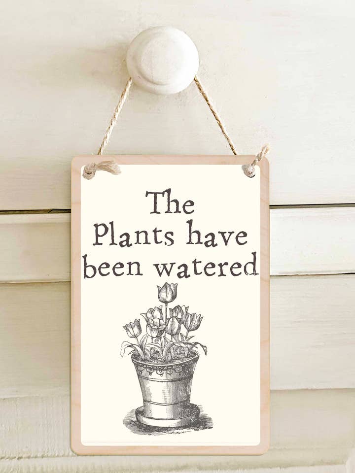 Plants Watered / Not Watered - Double-sided wooden sign for wholesale by THE WOODEN POSTCARD COMPANY