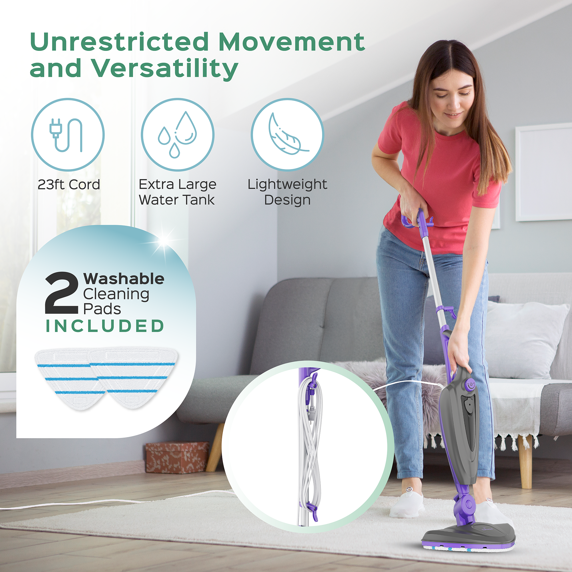 Productech - Wholesale Mop - Turonic ST3 10-in-1 Steam Mop - 1500W, 110°C Floor Steamer6