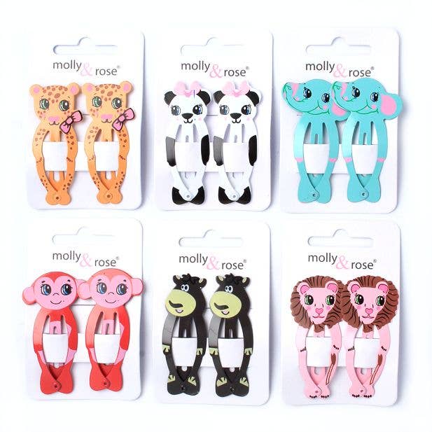 Card of 2 Animal Hair clips. 5.5cm. for wholesale by Inca UK