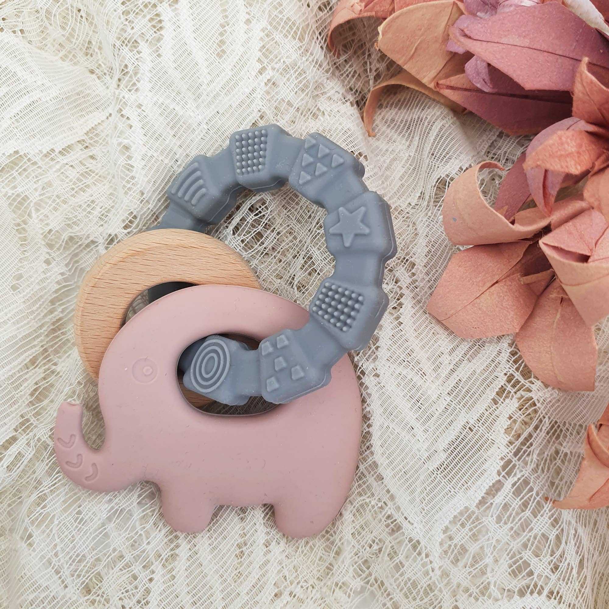 Summerville organic - Venta al por mayor Mordedor - Bebés - Juguete Mordedor de Silicona para Bebé Elefante en Malva Pálido4