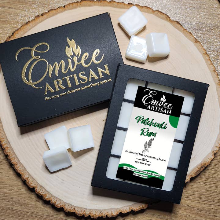 Cire artisanale au rhum patchouli fondue pour la vente par Emvee Artisan