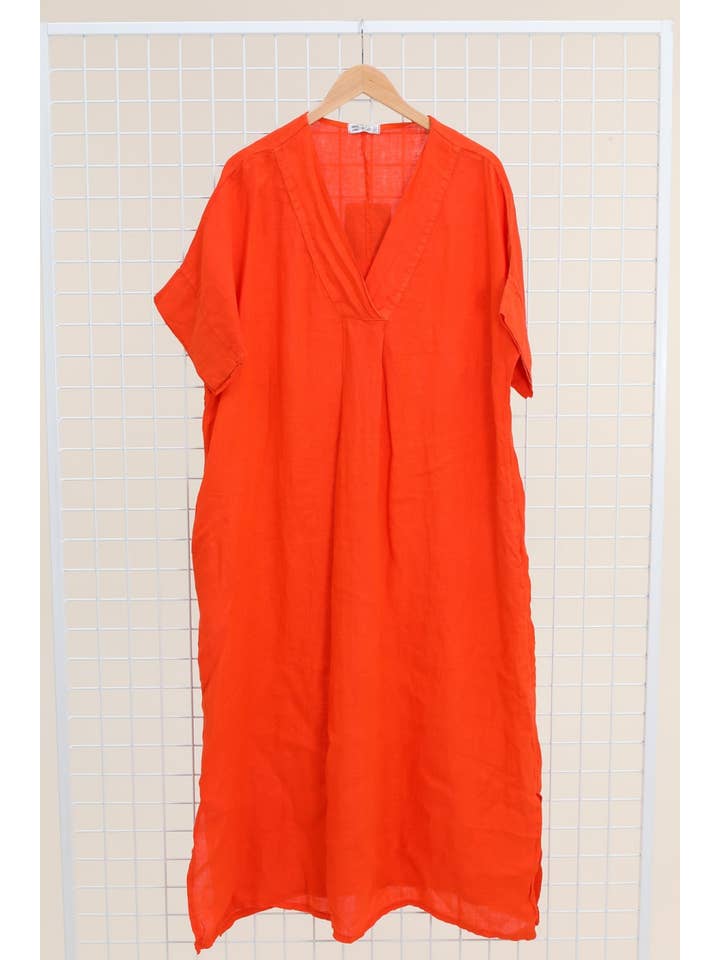 la maison des fibres naturelles - Wholesale Dress - Women's - Long dress v-neck 62733 100% linen39