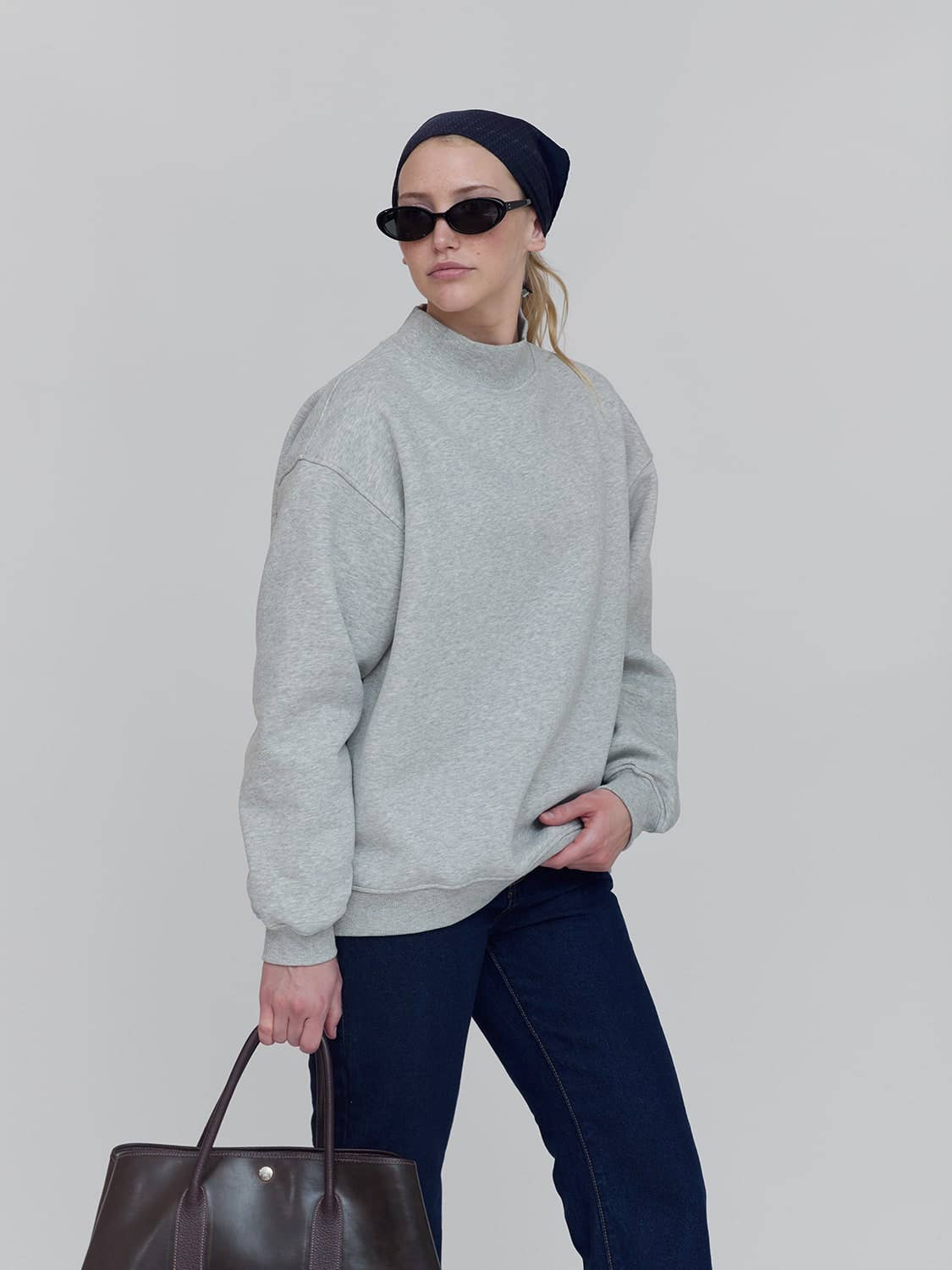 ONE DNA - Wholesale Sweatshirt - Women's - Premium Heavyweight Mock Neck Sweatshirt - Jersey Fleece in Heather Gray3