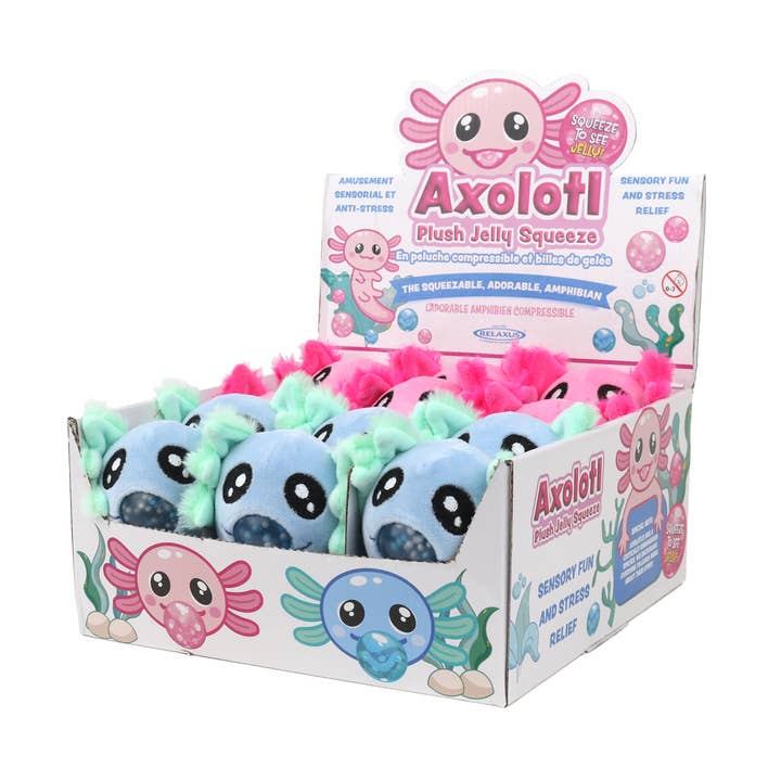 Axolotl Peluche Jelly Squeeze Jouet Sensoriel - Présentoir de 12 pour la vente par Relaxus Products