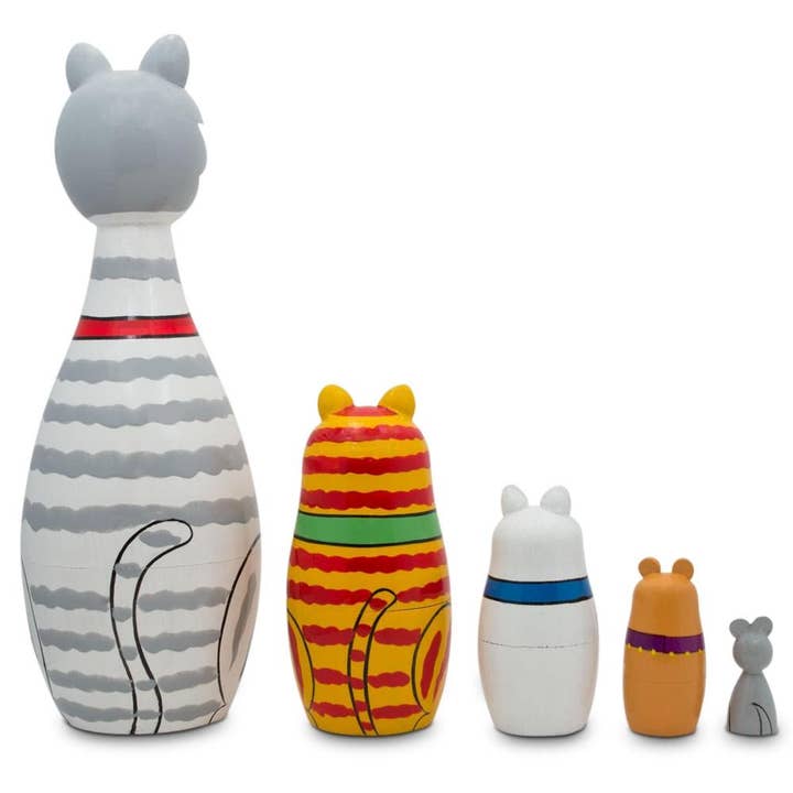 BestPysanky - Venta al por mayor Figura decorativa - Muñecos anidantes de madera Tabby, siameses y Maine Coon