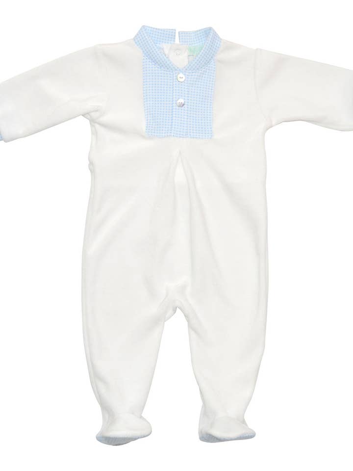 Zapatilla de bebé niño algodón pima blanco velour azul para venta al por mayor de Baby Threads