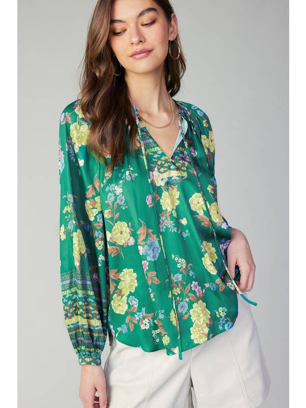 Groene Bloemen Mlt Blouse met bloemenrandprint voor groothandel op Faire1