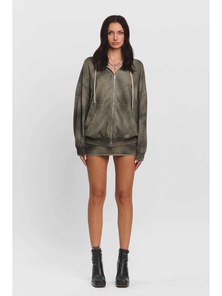No Vacancy - Wholesale Hoodie - Women's - Washed effect oversize zip-up hoodie1