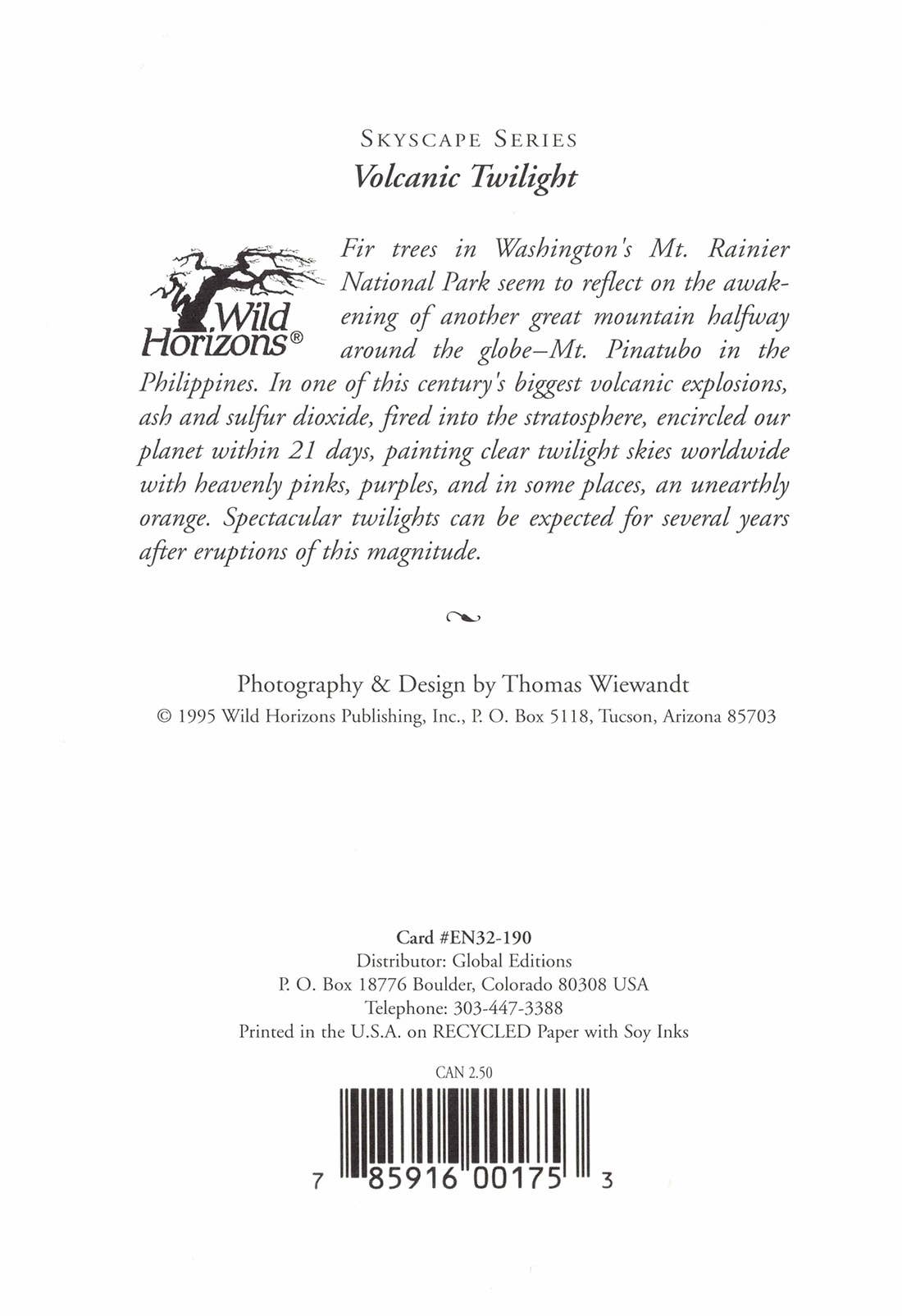 Wild Horizons Productions - Wholesale Stationery/Notecard Set - Notecard +Envelope: Western Skyscapes, Volcanic Twilight1