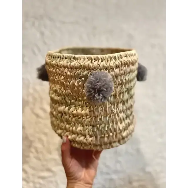 High crafty – wholesale Basket – 🧺 Handwoven Palm Leaf Basket with Colorful Wool Pom Poms16